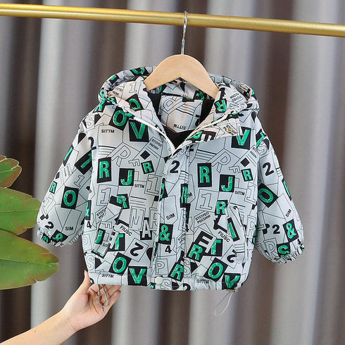 Winter boys plus velvet hooded long sleeve coat